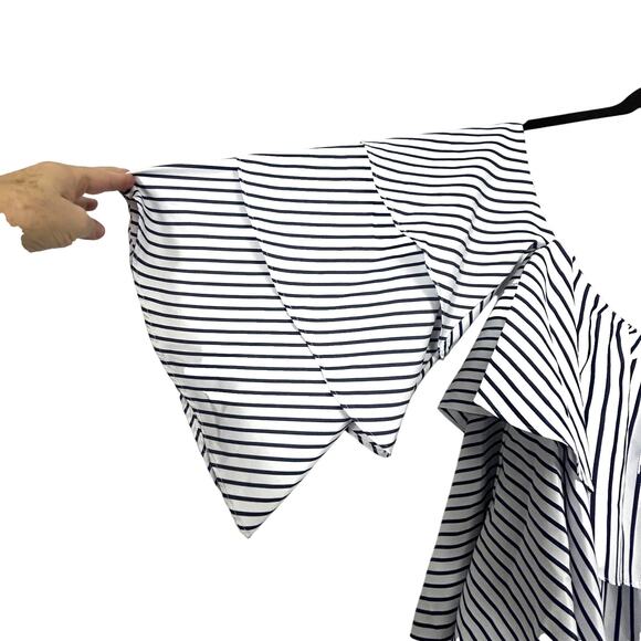INA Blouse Womens Small Blue White Striped Off Shoulder Ruffle Tiered Top - Picture 3 of 7